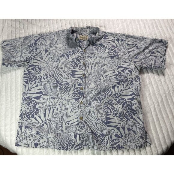Cooke Street Honolulu Blue Hawaiian Leaf Men's Button Up Shirt 2XL - Picture 1 of 8